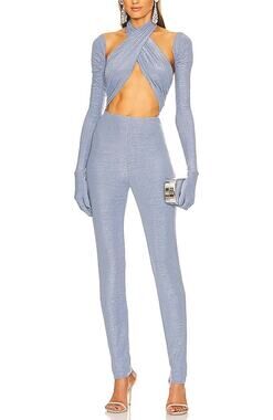 Kim Shui Glitter Blue Wrap Cutout Jumpsuit Size S
